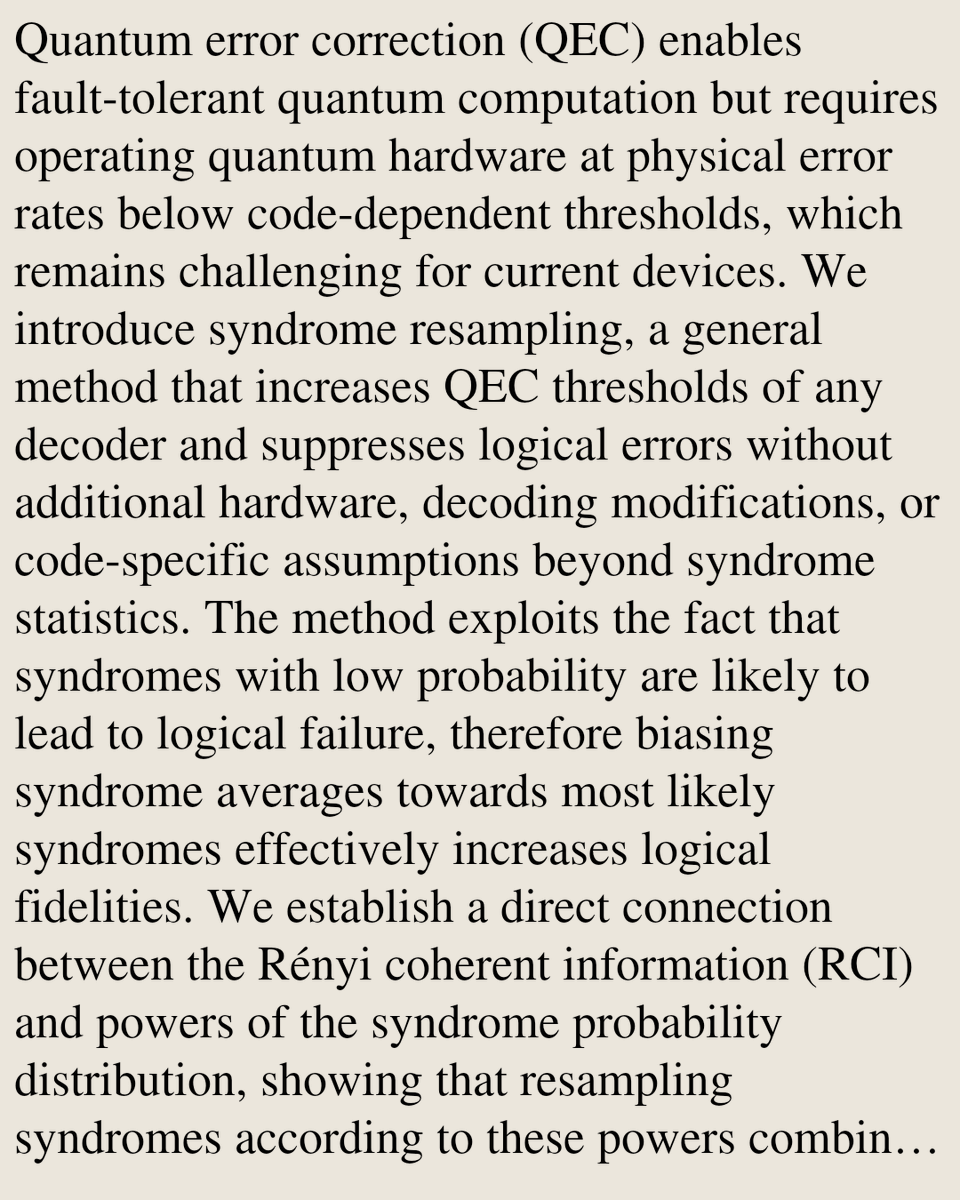 QuantumPapers's tweet photo. Syndrome resampling enhances quantum error correction thresholds

Luis Colmenarez, Áron Márton, Markus Müller
https://t.co/9b8r1F0e5w [𝚚𝚞𝚊𝚗𝚝-𝚙𝚑] https://t.co/XDjBxg5mia