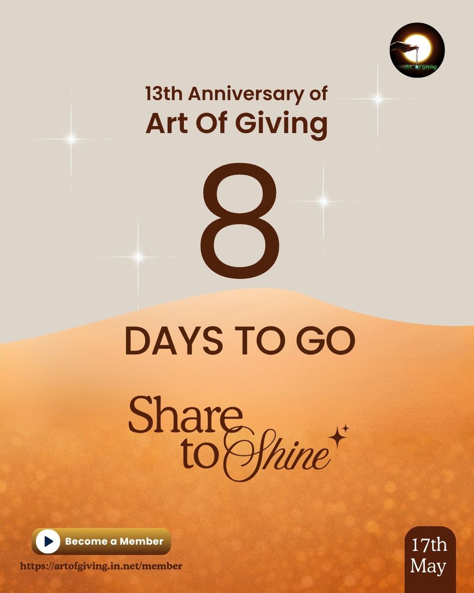 artofgiving_net's tweet photo. Only 8 days left for the global celebration of Art of Giving.
This is the time to share what we can — our care, support, and positivity — and make a difference in the lives around us.
.
.
.
.
#ArtOfGiving #ShareToShine #AOG2026 https://t.co/VuuceGahVm