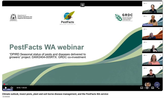 DPIRDbroadacre's tweet photo. Did you miss the recent #PestFactsWA webinar? Learn about the latest WA climate, insect, foliar diseases, soil-borne diseases &amp; the PestFacts WA service. Watch the webinar recording here ➡️ https://t.co/ULbtllFlTQ 
View the PowerPoint slides ➡️
https://t.co/OClLauzgCf
@GRDCWest https://t.co/zQlqf7H7BZ