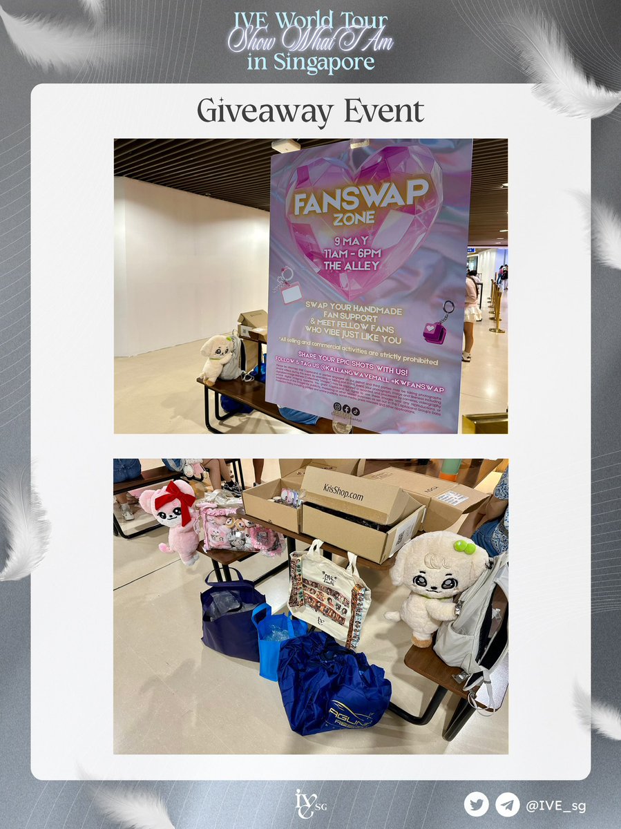 IVE_sg's tweet photo. [#SWIA_in_SG]

We are all set up and ready to go!

Find us at the fanswap zone in Kallang Wave Mall 🥰

#아이브 #IVE #SHOW_WHAT_I_AM https://t.co/Vtw212apRr