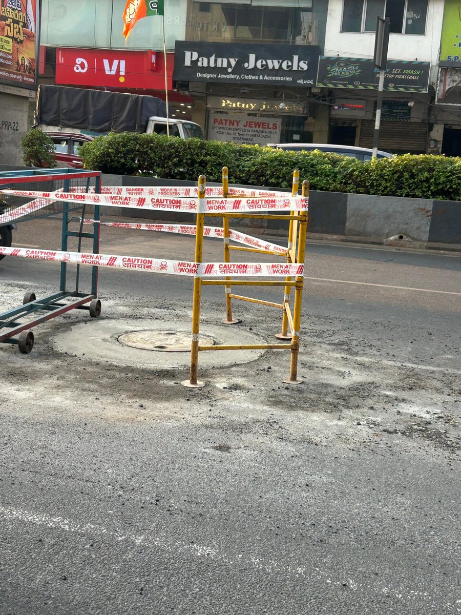 writetokhyati's tweet photo. For Citizens or Political Optics?

Two years of “work in progress.” One #PM visit and suddenly #Hyderabad’s forgotten #manholes discover development. 
Apparently, potholes and open manholes don’t deserve attention until #VIP convoys need a smoother ride. Citizens kept dodging danger daily, with lakhs of vehicles passing this route, but the #civicbody woke up just in time for @narendramodi’s visit.
So whose tax money is this really? For public safety or #political optics? Maybe #Hyderabad roads need more VIP visits than residents.

@narendramodi @GHMCOnline @TelanganaCMO @revanth_anumula