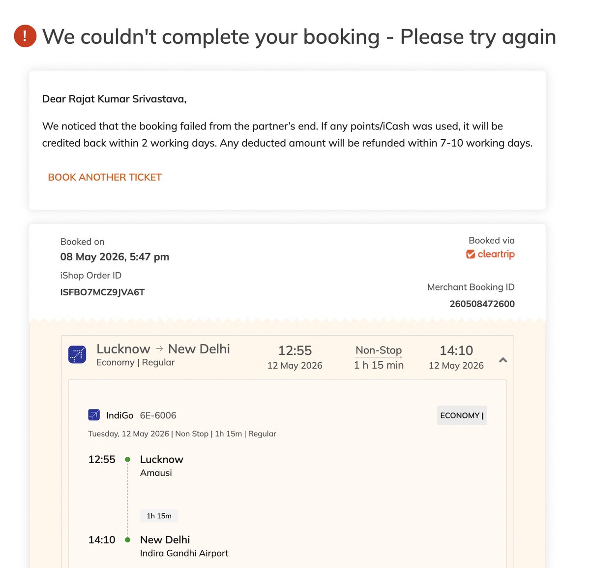 evilj0ker19's tweet photo. @ICICIBank_Care I booked an indigo flight through ishop and after payment, it showed the booking failed, so i booked another flight via makemytrip. Now, i am getting notified that the first flight was also booked. Kindly, help in checking this and reimburse fully https://t.co/saHH9iIqjP