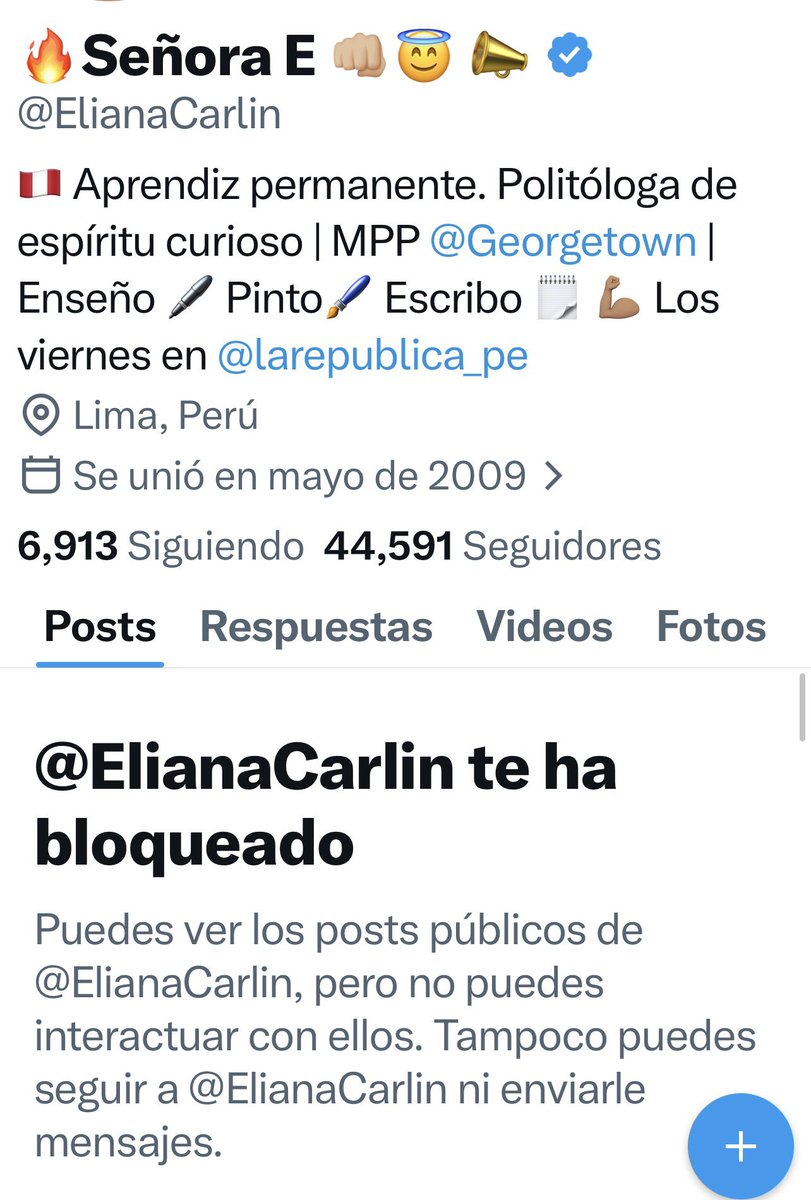 <a href="/cesarcombina/">César Combina</a> <a href="/Pusycat2017/">LUCIFER 2.0🌹</a> <a href="/larepublica_pe/">La República</a> <a href="/ManuCamacho/">Manuela Camacho</a> <a href="/ElianaCarlin/">🔥Señora E 👊🏼😇 📣</a> Al parecer a la creadora (odiadora) del No a Keiko no le gusta que piensen diferente a ella y al muy estilo de RMP bloquea al por mayor, NO HAY IMPARCIALIDAD en ninguna entrevista si ya evidenciaste tu odio.