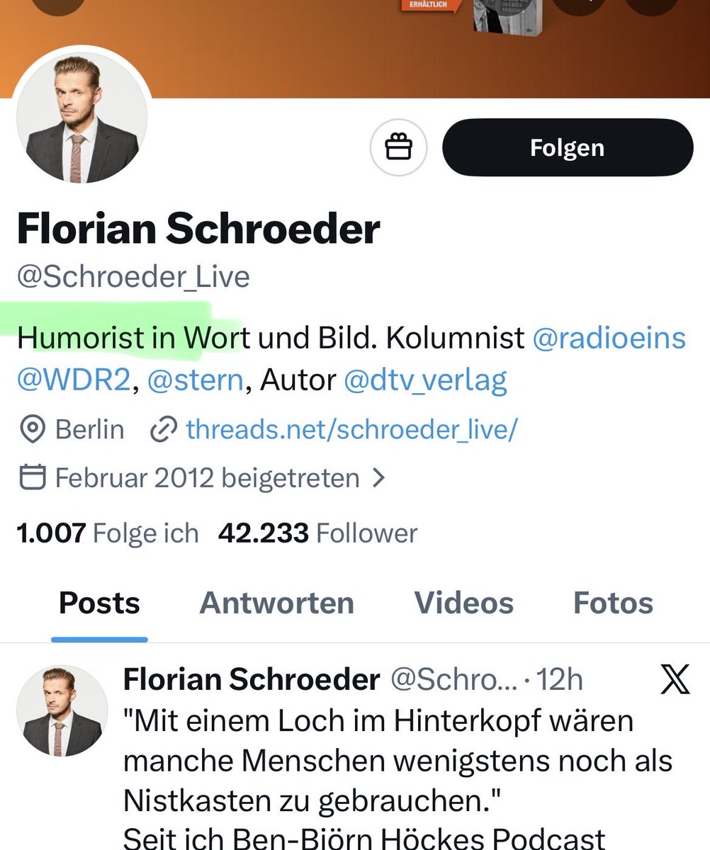 MGGA2021h's tweet photo. @Schroeder_Live Humorist?
Was soll daran Humor sein? Beleidigungen und Gossensprache, mehr ist es nicht. 
Sie langweilen. Passend zum Staatsfunk. 
Die AfD wird die GEZ abschaffen. Wegen Leuten wie Ihnen. Und ich freue mich darauf. https://t.co/Tep0CTDBJg