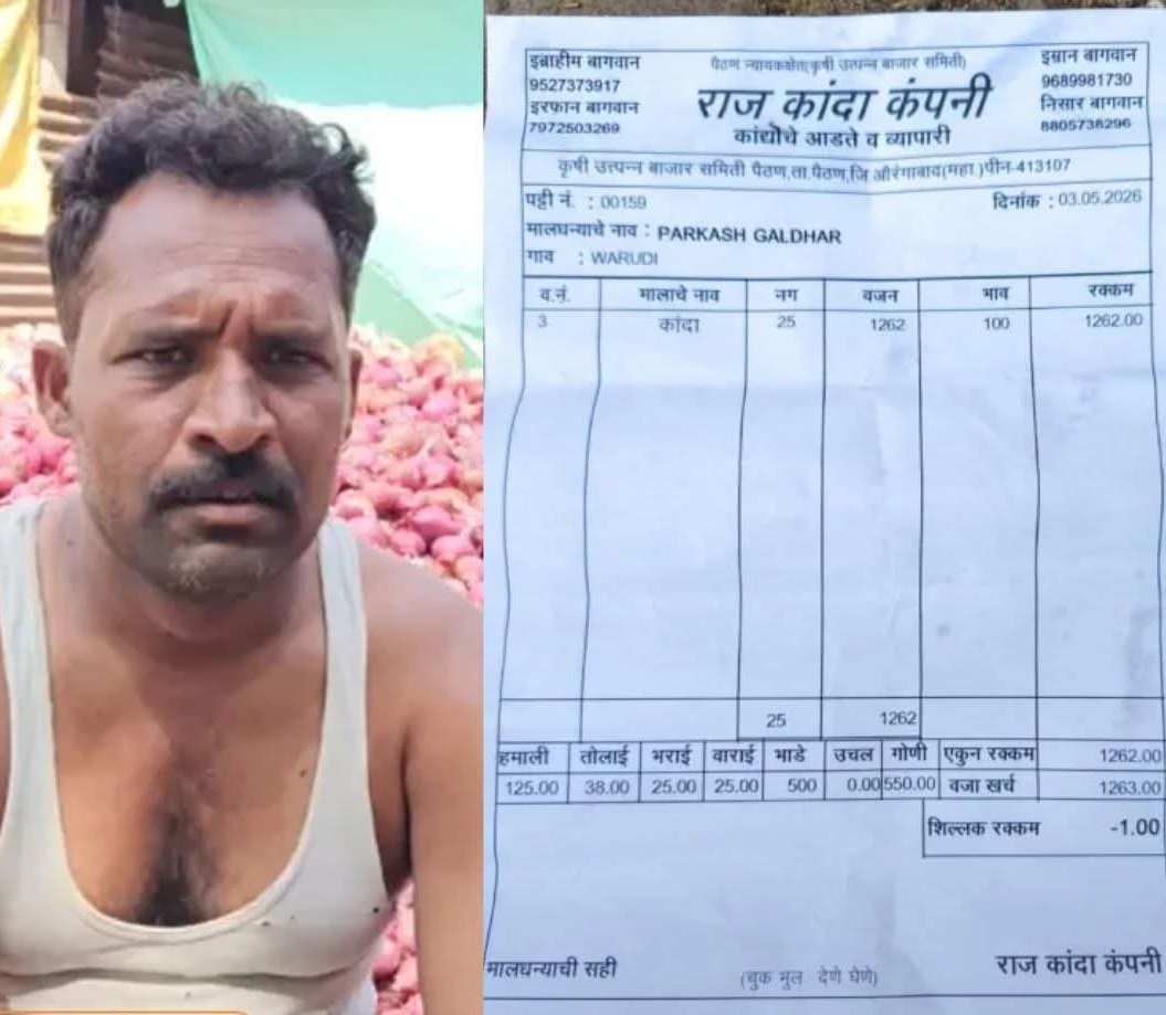 प्रकाश ने 1262 Kg प्याज बेंच 1 रुपये किलो के हिस्सा से...

हमाली :- 125
तोलाई :- 38
भराई :- 25
छंटाई :25
बैग :- 550
कुल खर्च 1263 रुपये प्याज बिका 1262 का अब एक रुपये जेब से देना पड़ गए ।

हो गए आमदनी 2-8 गुणा फाइल और जमीनी हकीकत में दिन आसमान का फर्क है !