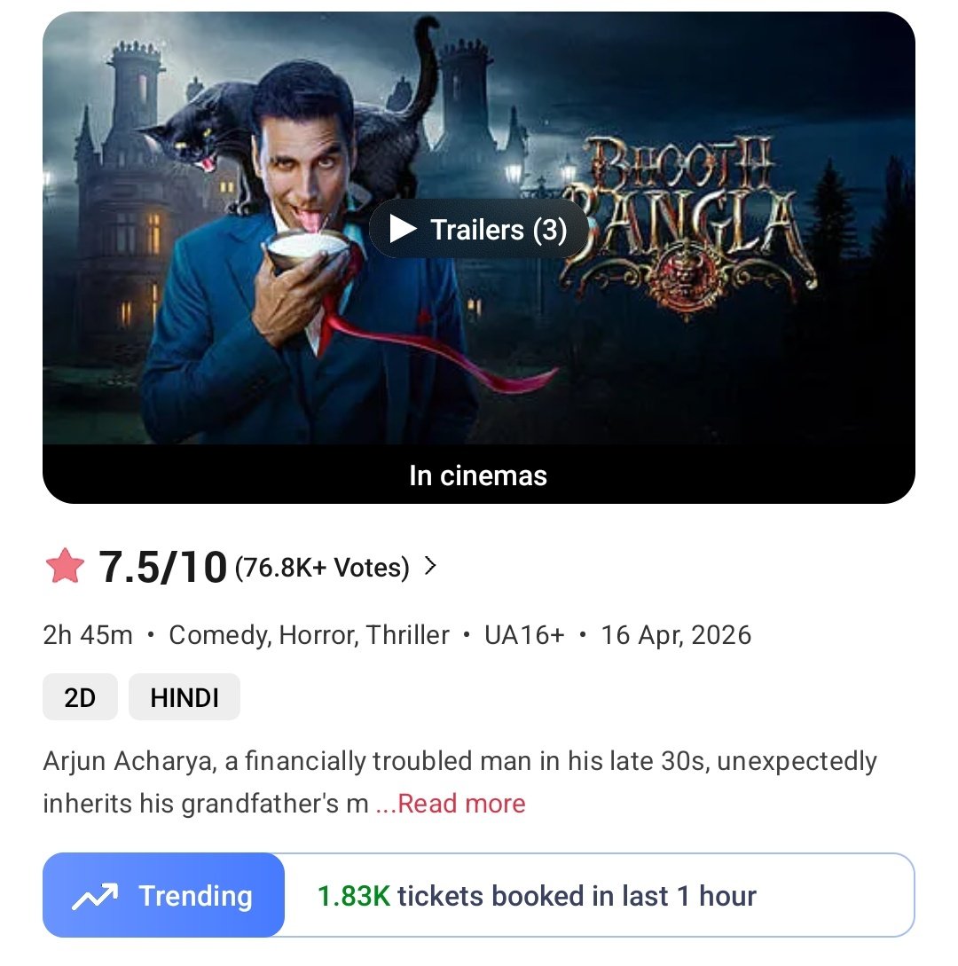 #BhoothBangla  
9-10am  
Tickets sold on BMS- 1830