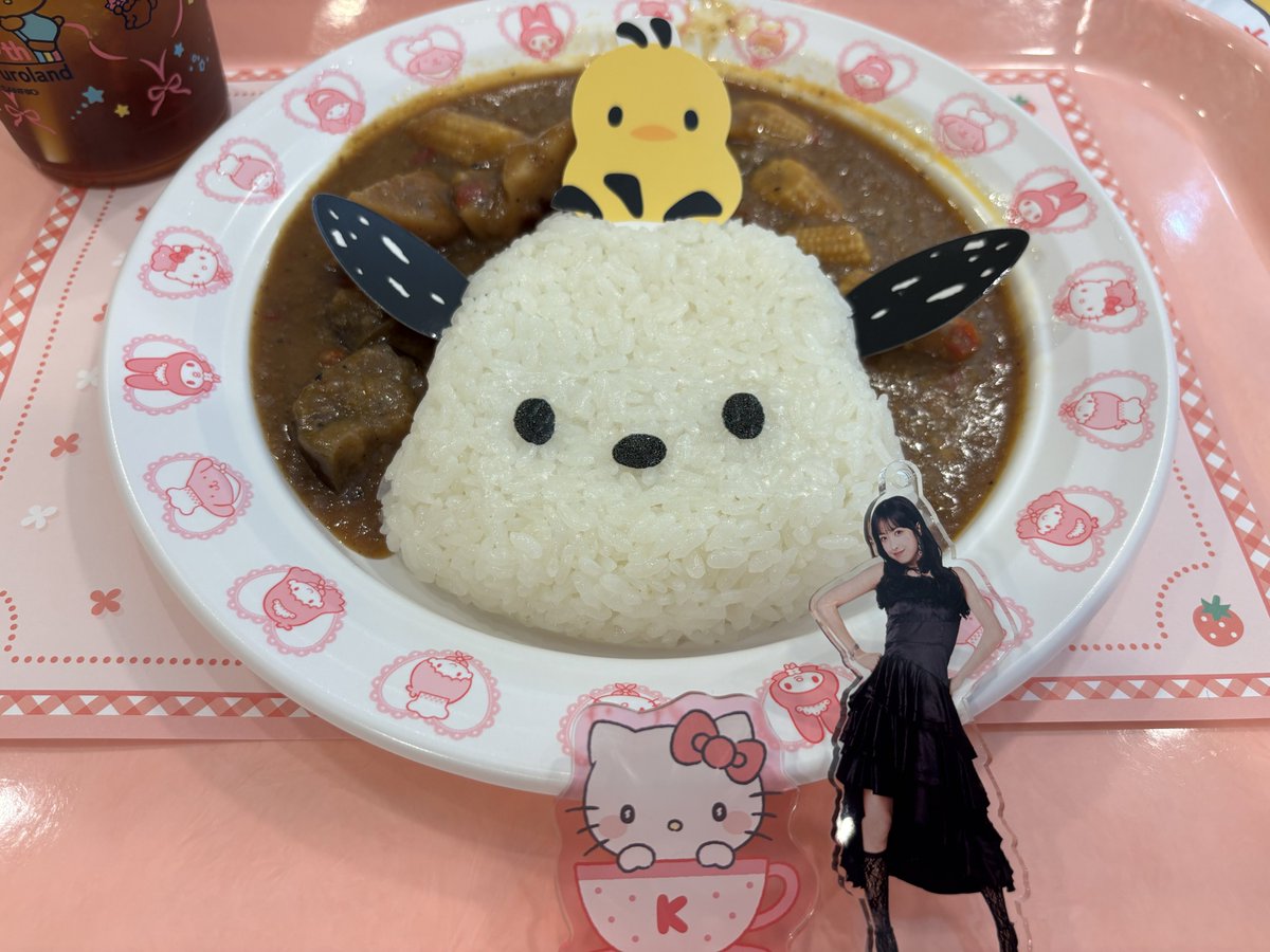 SweetHappy457's tweet photo. ハロプロ研修生さんの実力診断テスト前にもう一つの推し活で、サンリオピューロランドに来てる♡
キティ先輩推しなのにポチャッコさんのカレー食べてる🍛

#北原ももさんのアクスタと一緒に撮りました📸 https://t.co/MRYQl46KXq