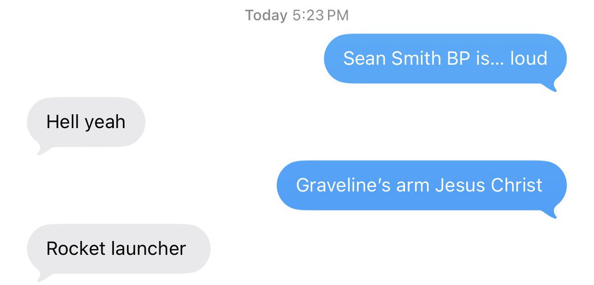 noahdarling_'s tweet photo. I feel like people glanced over this ridiculous throw from West Virginia LF Matthew Graveline (yeah, he’s a Catcher, too) because it didn’t result in an out. 

He did the same thing in warmups prompting me to send the below text. 

Note to third-base coaches: don’t test that arm. https://t.co/8cVMuWvAHx