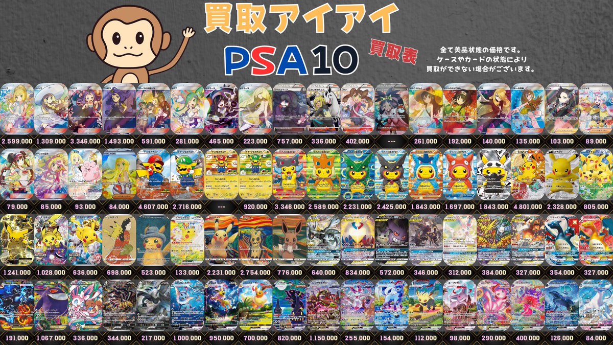🐒ポケモンカードPSA10買取表🐒 がんばリーリエ¥2,599,000 帽子