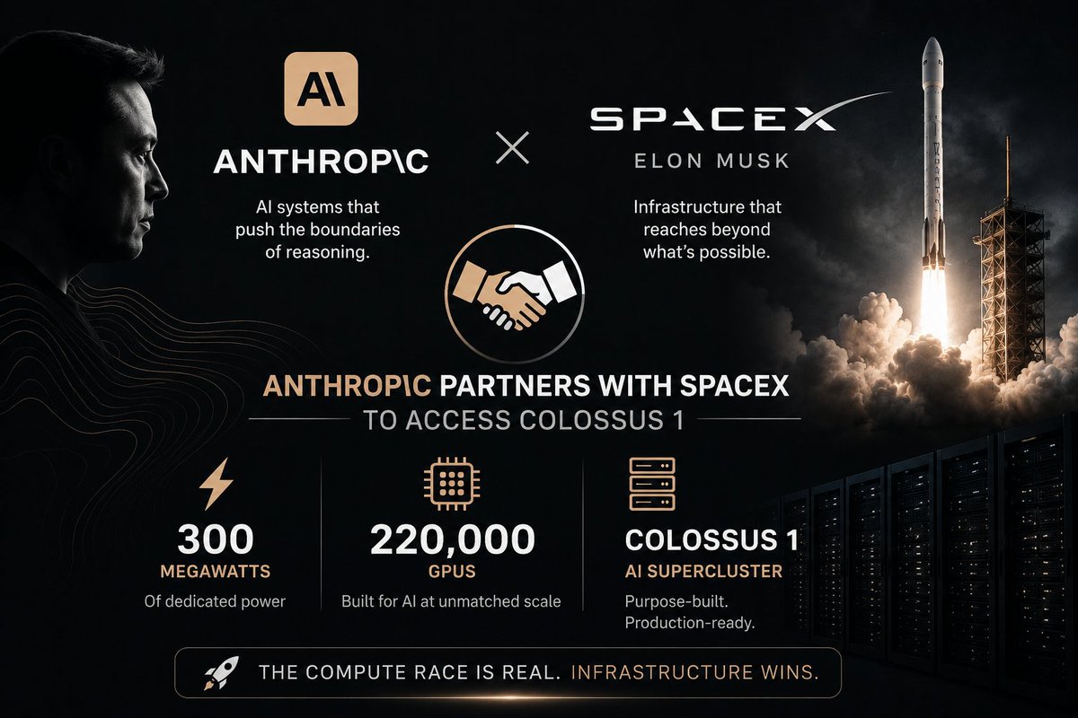 Subzero_YP's tweet photo. Anthropic just got access to Colossus 1 SpaceX's supercomputer in Memphis.
Not a product launch. Not a partnership. A straight infrastructure deal.
Musk has criticized Anthropic before. Didn't stop him from taking the contract.
The compute race doesn't care about opinions. https://t.co/Nhb62337iS