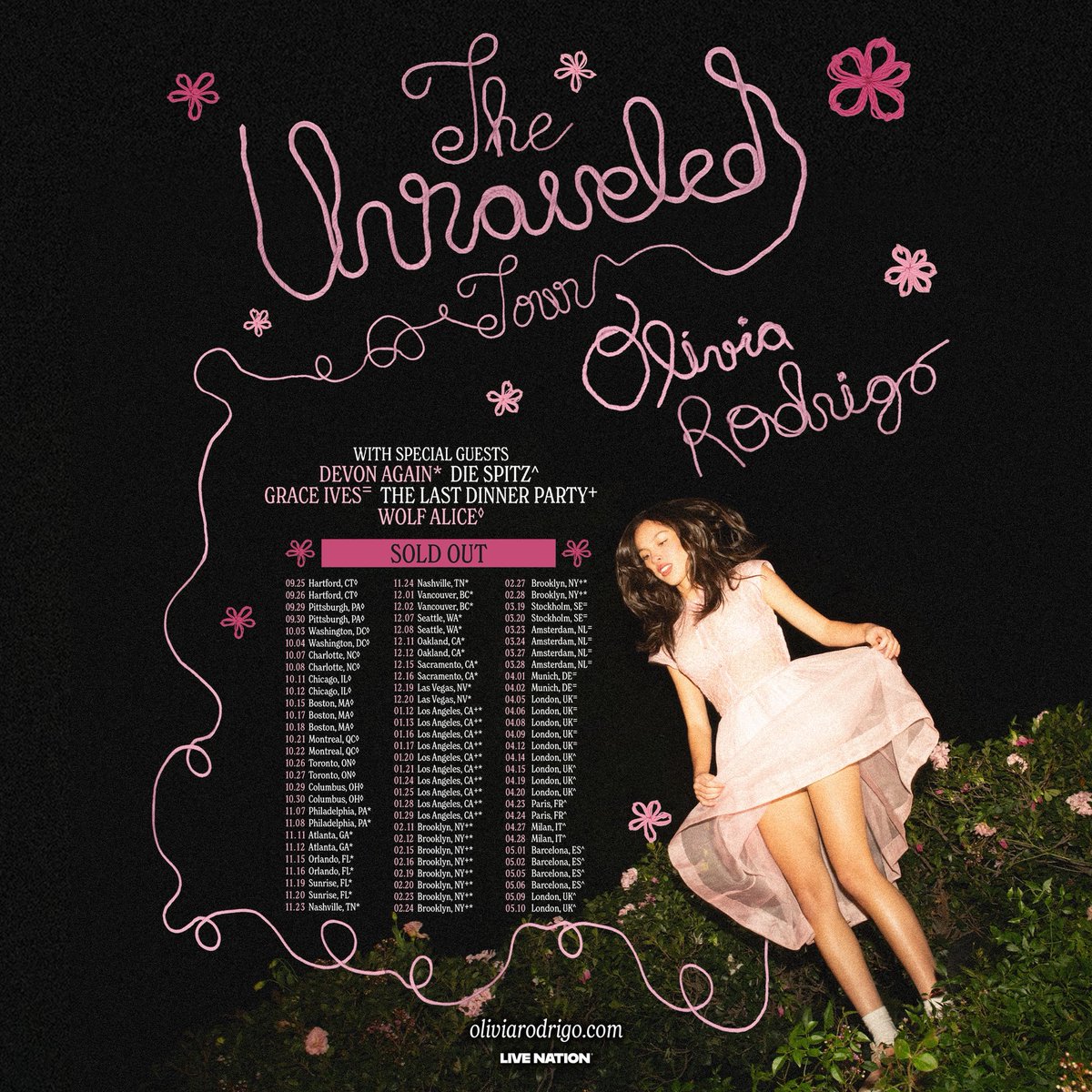 Olivia Rodrigo’s ‘The Unraveled Tour’ has sold out all 86 shows!

A portion of proceeds from ticket sales will go towards her “FUND 4 GOOD” initiative, which supports nonprofits to build a just future for all women and girls.