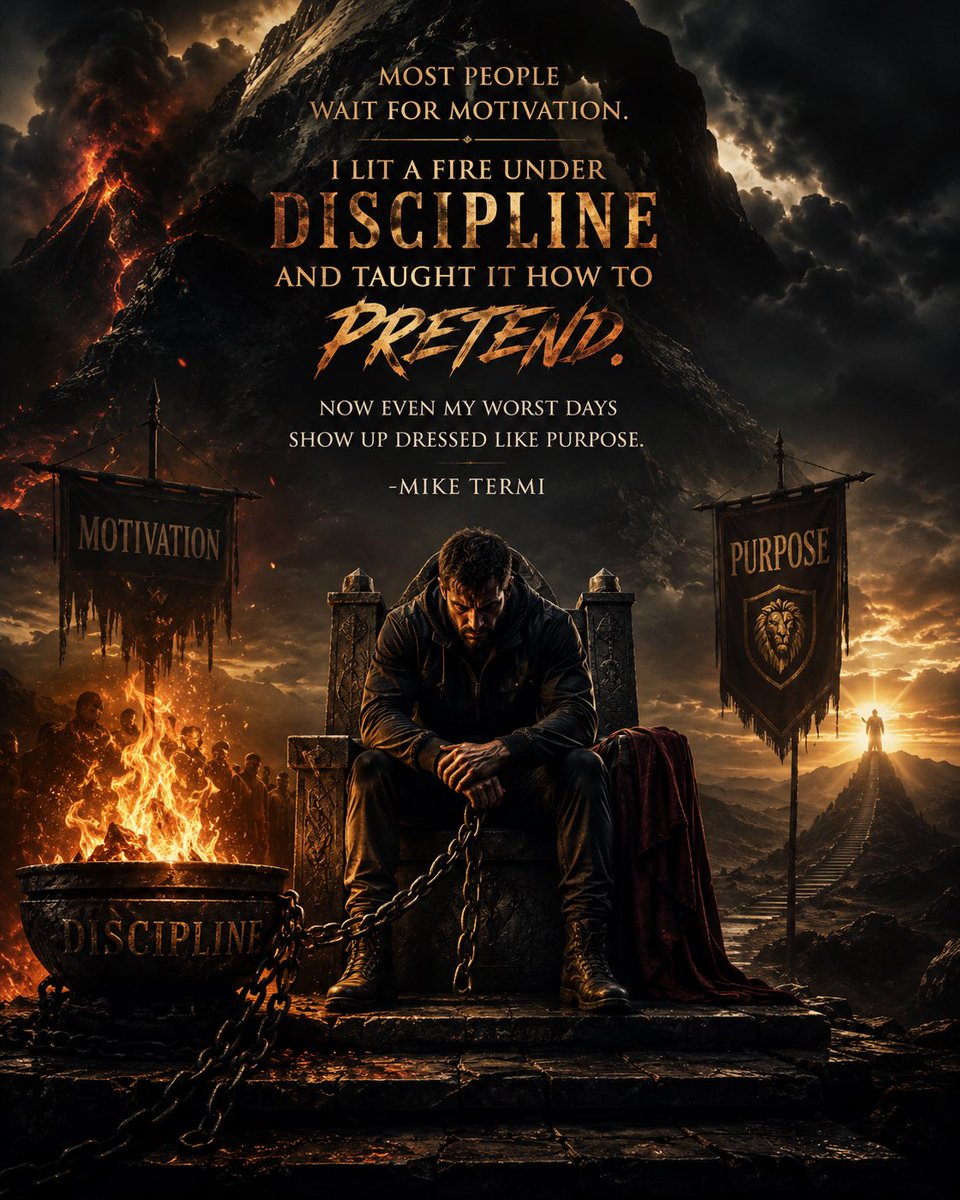 mike_termi213's tweet photo. Most people wait for motivation.

I lit a fire under discipline  
and taught it how to pretend.

Now even my worst days  
show up dressed like purpose.

— Mike Termi 🔥

#Motivation #Discipline #Mindset #GrowthMindset #SoulForge https://t.co/NKv8Mu2mnk