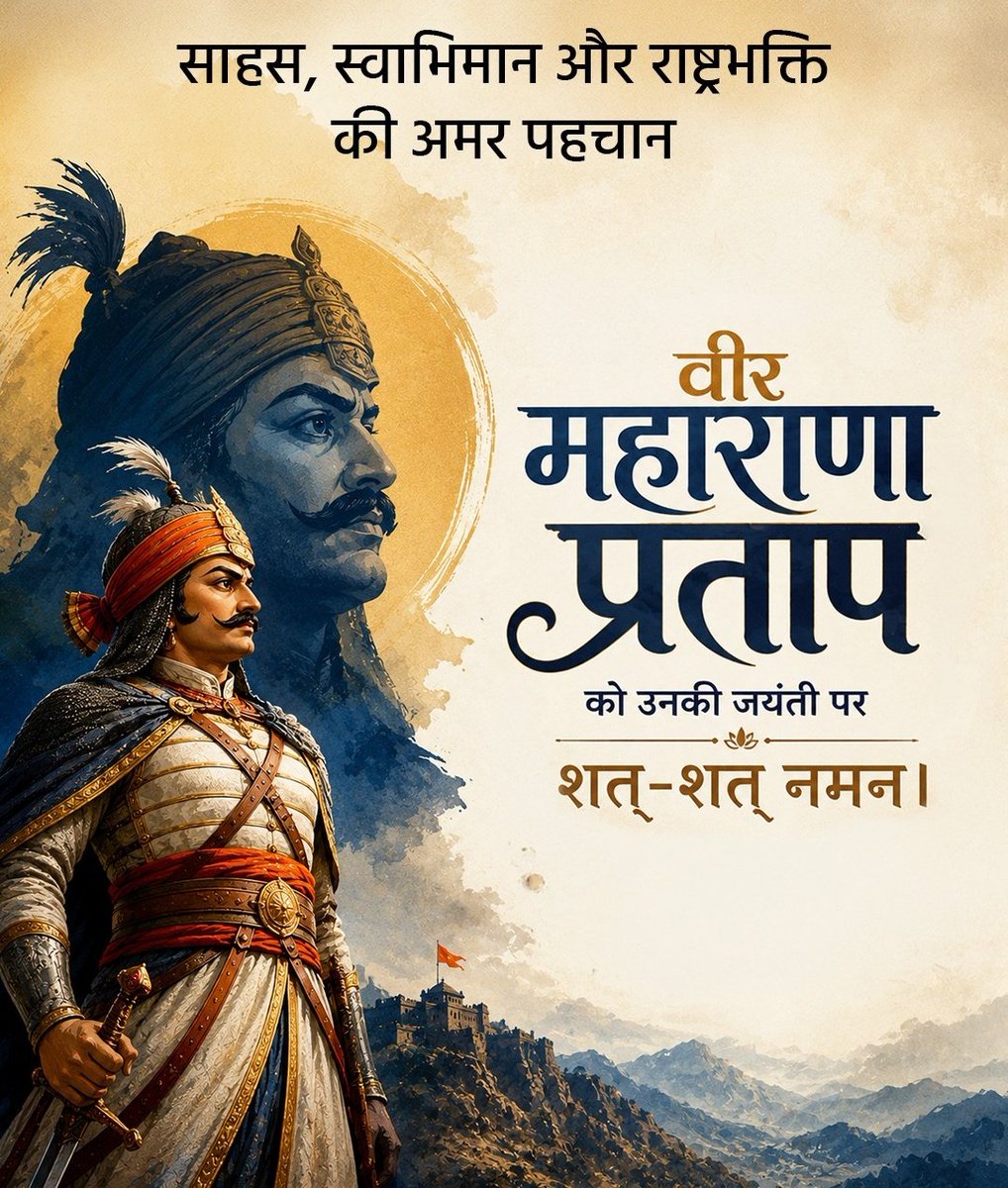 AaidanSwami's tweet photo. वीरता, स्वाभिमान और राष्ट्रभक्ति के अमर प्रतीक महाराणा प्रताप की जयंती पर उन्हें कोटि-कोटि नमन।
मेवाड़ के अमर शूरवीर, जिन्होंने स्वाभिमान और स्वतंत्रता के लिए अपना जीवन समर्पित कर दिया।
उनकी वीरता और बलिदान हमें हमेशा स्वाभिमान और देशभक्ति की प्रेरणा देते रहेंगे।
#MaharanaPartap https://t.co/PMmmMX1NSF
