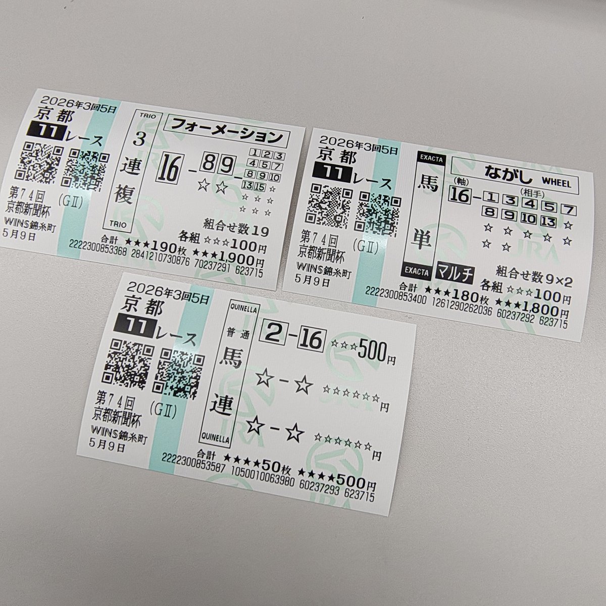 土曜日重賞の馬券です☺ 京都新聞杯は トニービン持ちで ココナッツ