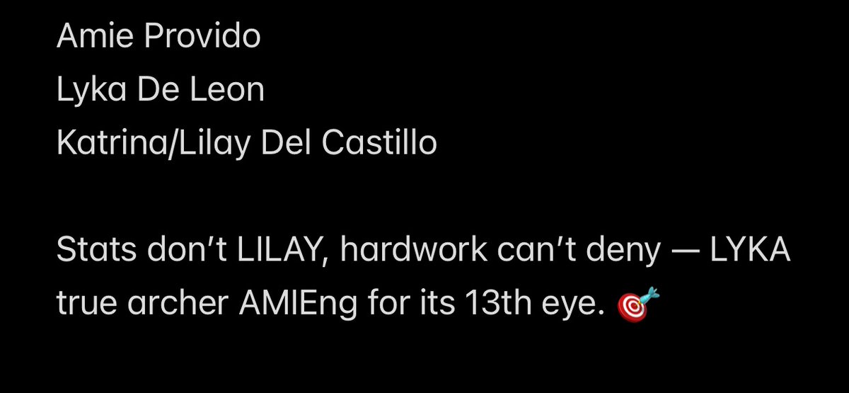 arrowsxaces's tweet photo. @httpsxchay Stats don’t LILAY, hardwork can’t deny — LYKA true archer AMIEng for its 13th eye. 🎯
#13ringTheCrownBackToTaft
#ThirstyForThirteen
#UAAPSeason88 https://t.co/VaAyJbq8wz