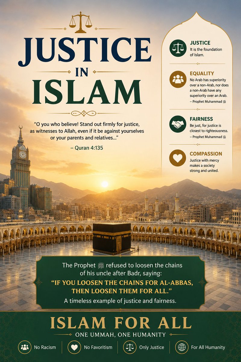 itzdanishmalik's tweet photo. When the companions requested the Prophet ﷺ to loosen the chains of His uncle Al-Abbas after Badr, He refused to give special treatment unless all prisoners were treated equally.
 A timeless lesson of justice and fairness by Prophet Muhammad.
#Islam
#IslamForAll #ProphetMuhammad https://t.co/CQnD1uKdDC
