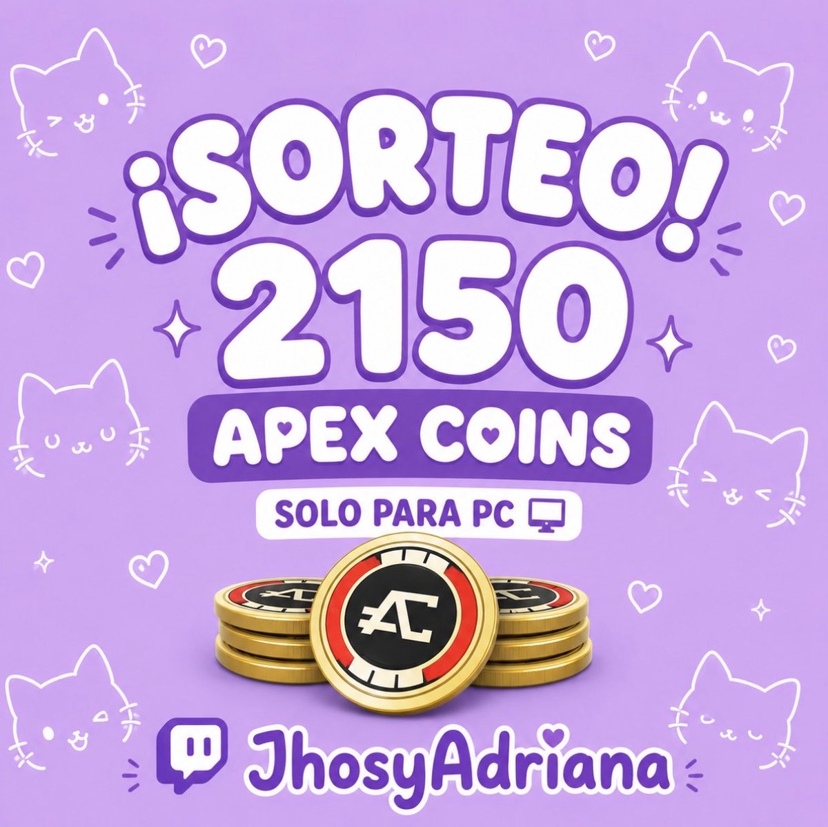 jhosy_adriana's tweet photo. 💜 SORTEO 2150 monedas apex solo pc
Para participar:
1. Tener más de 1 de racha en mi canal de twitch https://t.co/vcQruvuphQ
2. Seguirme en insta: jhosy_adriana 
3. Rt a este post y listo, ya estás participando 🫶🏼
El ganador se anunciará mañana 9 de mayo en mi canal de twitch 💜 https://t.co/1UP70n6Ov9