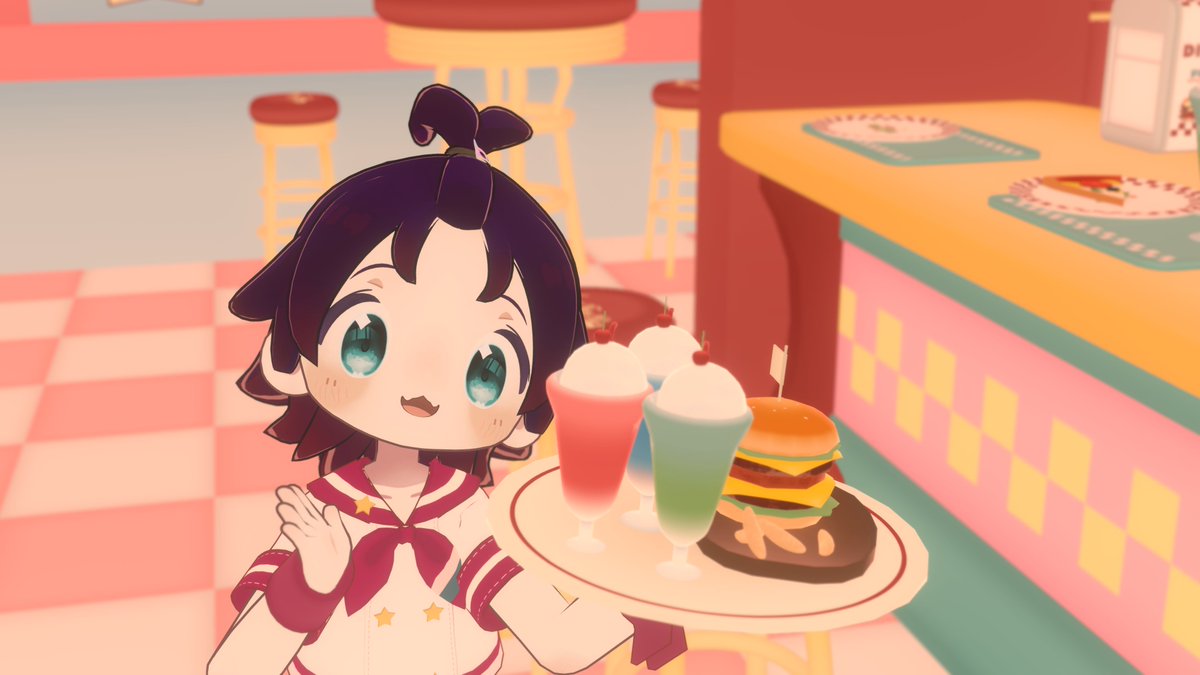 ぽよぽよかわいいハンバーガーと、SEASIDE CAFE UNIFORMがセール中だってよ！🍔
ワールドも可愛いので見て！
vrchat.com/home/world/wrl…
#AmyToyBox #まめひなた