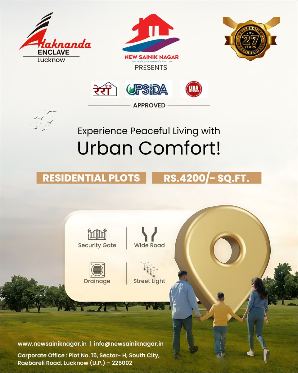 NewSainik_BD's tweet photo. Build your dream home at Alaknanda Enclave, Lucknow! 🏡

📍 Residential Plots at Rs. 4200/- sq. ft. ✅ RERA, UPSIDA &amp; LIDA Approved 🛣️ Amenities: Security Gate, Wide Roads, Drainage, &amp; Street Lights
Experience peaceful living with urban comfort.
#LucknowRealEstate https://t.co/Xy8Wez0L6h