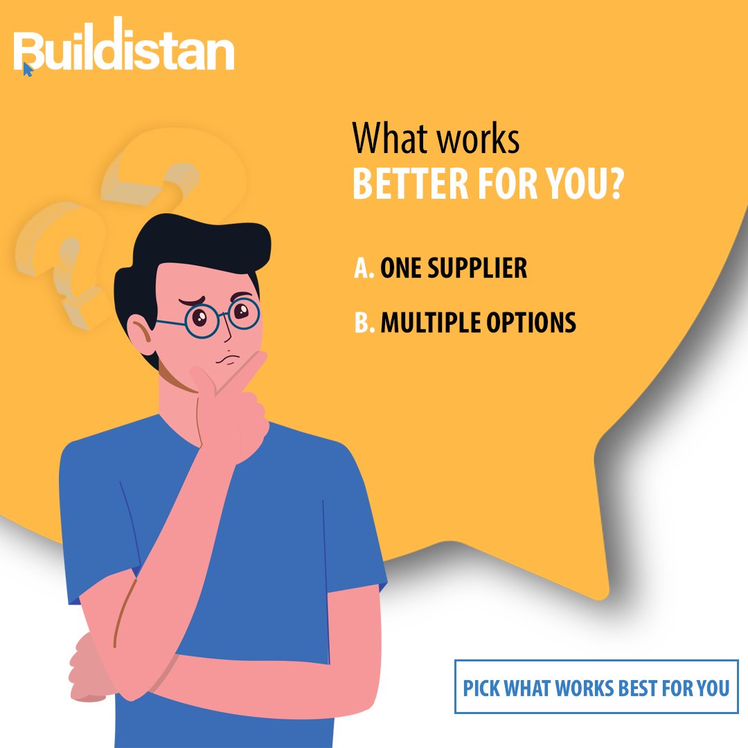 BuildistanOfcl's tweet photo. One supplier or multiple options, what helps your business run better? Tell us in the comments below!

#ShyamSteel #Buildistan #ConstructionMaterials #BusinessChoices #BuildIt #BuildingDesign #BuildWithBuildistan https://t.co/mRzYDO1Gsg