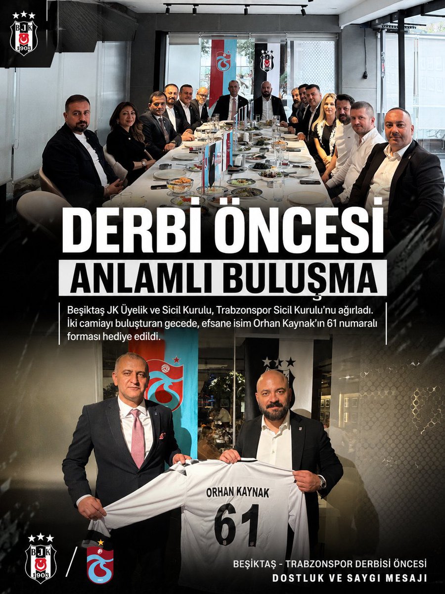 kartalanalizcom's tweet photo. Beşiktaş - Trabzonspor derbisi öncesi öncesinde Beşiktaş JK Üyelik ve Sicil Kurulu, Trabzonspor Sicil Kurulu'nu misafir etti.  

Her iki takımın formasını terleten ve kısa süre önce aramızdan ayrılan Orhan Kaynak'ın 61 numaralı forması hediye edildi.(HaberTS) https://t.co/wV4MdE5VYc