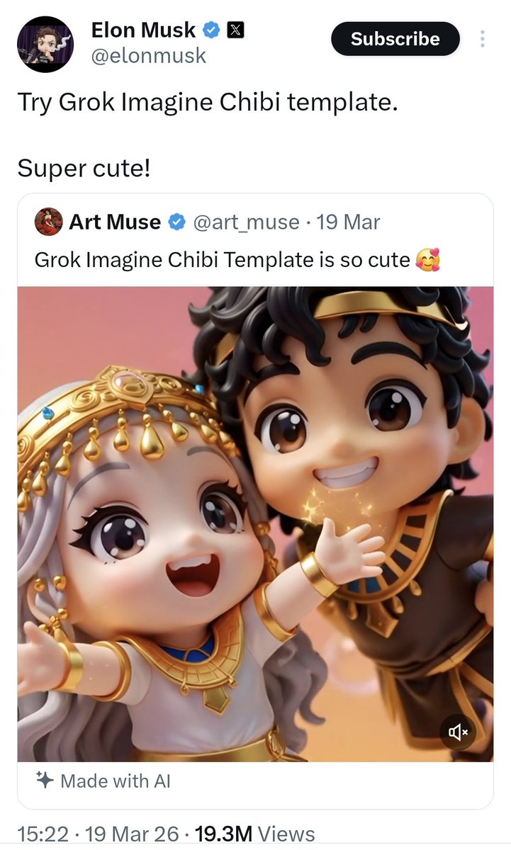 niannian_meme's tweet photo. Here are the 5 hottest image-generation trends on Grok Imagine (Aurora) in 2026 right now! 🔥

Based on viral posts across X, Medium, and in-depth guides, these are the styles the community is using the most.

1. Chibi Style (Currently the #1 Trending Style)

- Features: Big-headed characters, sparkling oversized eyes, cute anime aesthetics, pastel colors, playful expressions.
- Why is it hot? Elon Musk has promoted Chibi templates before, and they’re incredibly easy to make go viral. Perfect for avatars, stickers, and memes. The community is currently “chibi-fying” everything from real people to pets.
- Prompt idea: “Ultra cute chibi version of [description], big sparkling eyes, pastel colors, playful pose, trending on Grok Imagine 2026”.

2. Neon Noir / Cyberpunk

- Features: Dark backgrounds, vibrant neon lights (pink, blue, purple), rain, futuristic cities, moody atmosphere.
- Why is it hot? It perfectly matches Grok’s cinematic rendering style, creating images that feel straight out of a movie.
- Prompt idea: “Neon noir cyberpunk girl in rainy Tokyo street, reflective puddles, vibrant pink and blue neon signs, cinematic lighting, ultra detailed”.

3. Golden Luxury / High Fashion

- Features: Warm golden lighting, luxurious outfits, editorial poses, high-end studio or luxury backgrounds.
- Why is it hot? It gives a premium aesthetic, ideal for profile pictures, fashion concepts, or product visuals.
- Prompt idea: “Golden hour luxury fashion portrait of elegant woman in designer dress, warm dramatic lighting, high gloss, cinematic, 8k”.

4. Cinematic Realistic / Authentic Imperfect

- Features: Looks like real camera photography, natural skin texture, film-style lighting, slight grain, not overly perfect.
- Why is it hot? Grok Aurora is especially strong at realism and lighting, making this style look incredibly lifelike.
- Prompt idea: “Cinematic realistic portrait, natural skin texture, soft volumetric light, shot on 50mm lens, authentic imperfect photography”.

5. Pastel Dreams / Surreal Fantasy

- Features: Soft pastel colors, dreamy environments, surreal elements (floating objects, nature mixed with technology).
- Why is it hot? Cute yet artistic, making it perfect for wallpapers or concept art series.
- Prompt idea: “Pastel dream surreal landscape, floating islands with cherry blossoms, soft glowing light, whimsical atmosphere, Grok Imagine style”.

General tips for better images:

- Add phrases like “trending on Grok Imagine 2026”, “Quality Mode”, and “ultra detailed, cinematic lighting”.
- Start with existing templates (especially Chibi) and customize the prompt.
- Upload reference images to better preserve facial features.