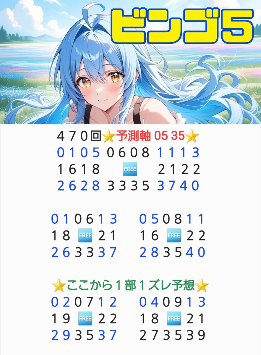 ＊いまゆき＊ページ 9点 🌈470回ビンゴ5予想🌈