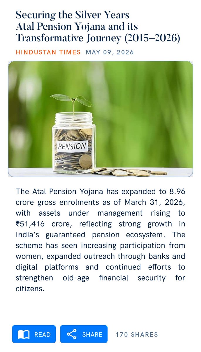 sable_amar's tweet photo. Securing the Silver Years Atal Pension Yojana and its Transformative Journey (2015–2026)
https://t.co/L10Yiahqx2

via NaMo App https://t.co/0XkKNtUshP