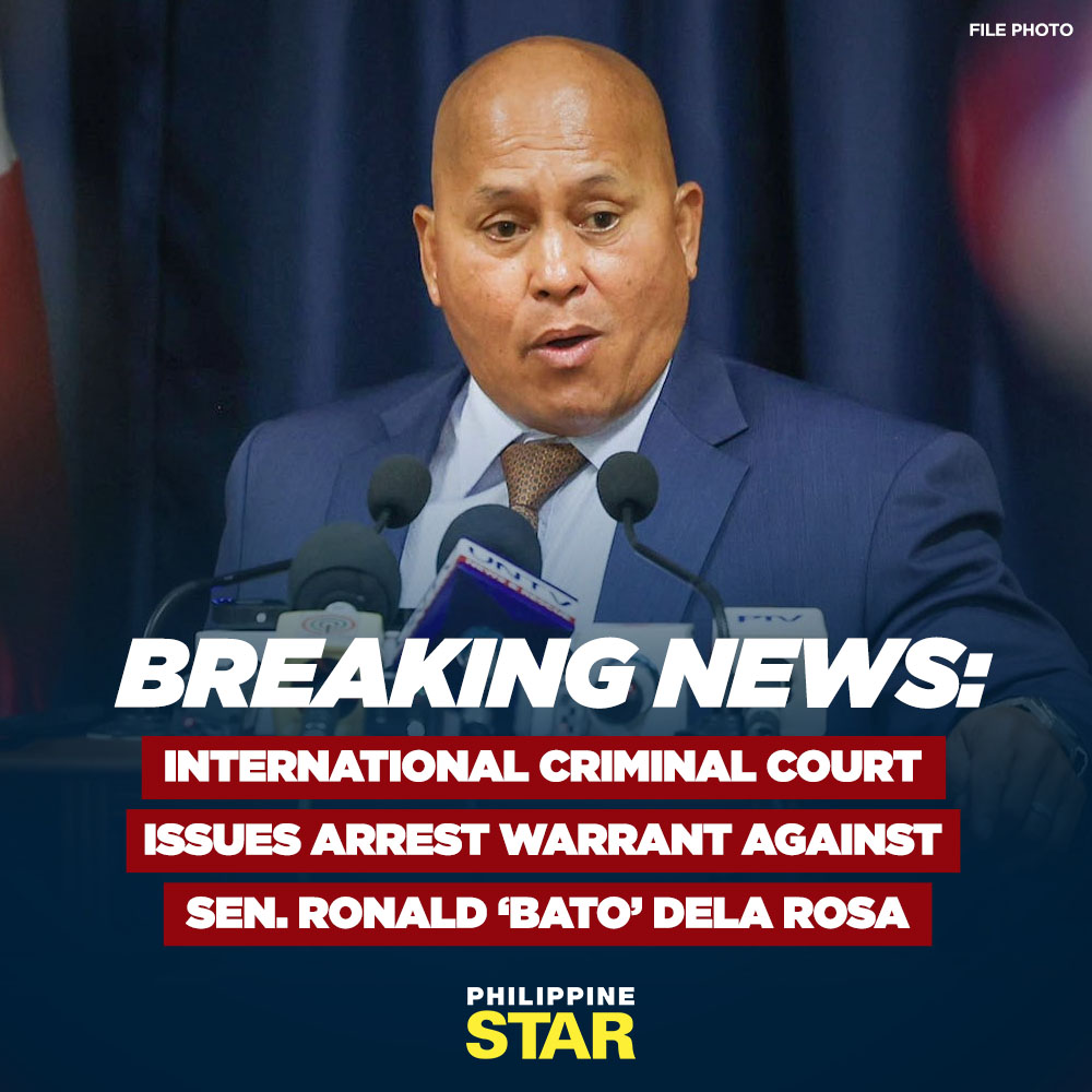 BREAKING: The International Criminal Court (ICC) has issued an arrest warrant against Sen. Ronald “Bato” Dela Rosa.

According to News5's sources, Interpol has received the arrest warrant and its representatives are already in the Philippines. | via Marianne Enriquez/News5