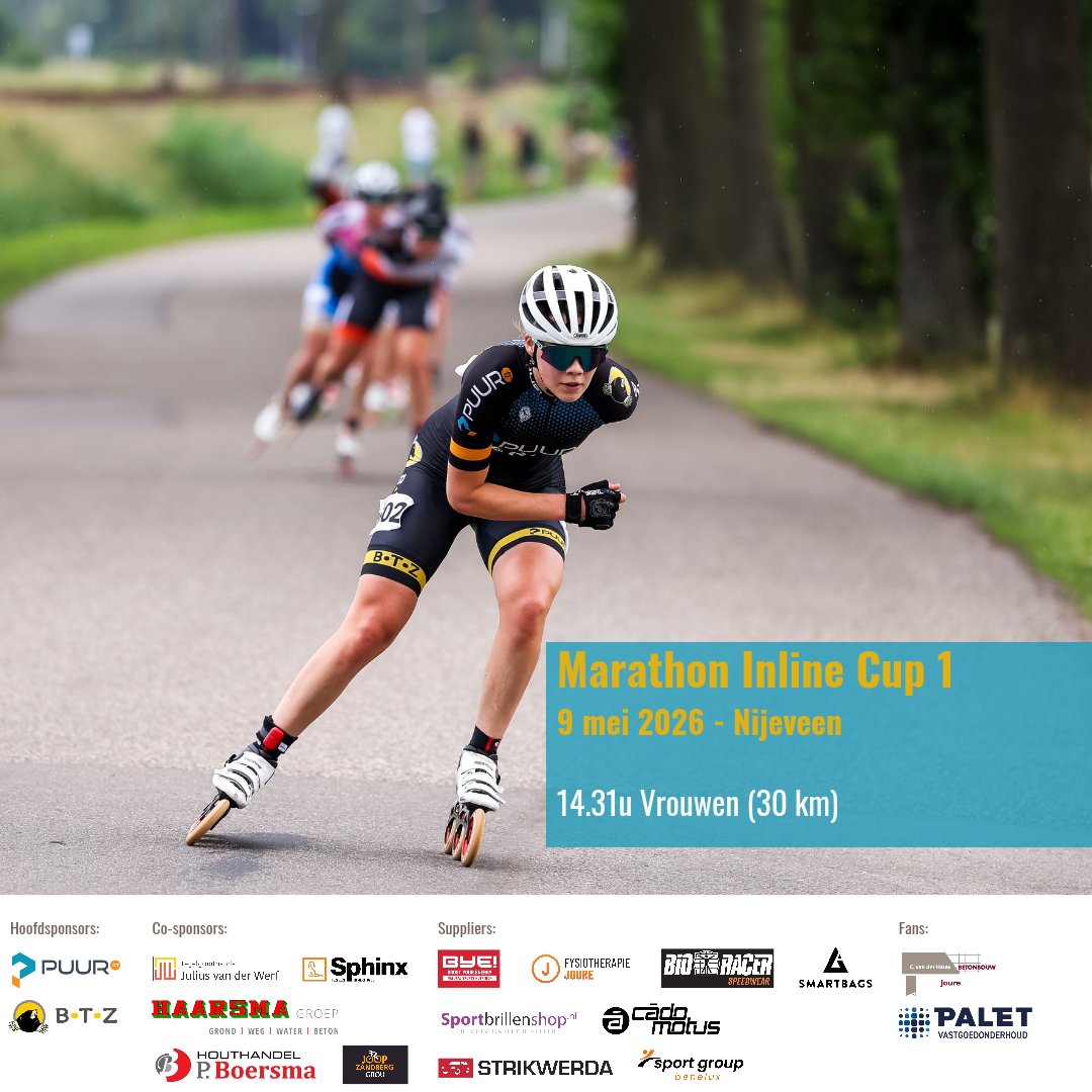 TeamPuurICT_BTZ's tweet photo. Vandaag eerste wedstrijd in de KNSB Marathon Inline Cup. Om 14.31u start het damespeloton in Nijeveen.
#skeeleren #inlineskating #teampuurictbtz https://t.co/9B5SXyAFXM