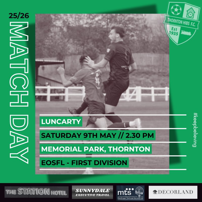 ThorntonHibsFC's tweet photo. MATCH DAY // Last home game of the season with an opportunity to thank all our magnificent sponsors who have supported the club this season 👏👏 https://t.co/ghQDoks0jL