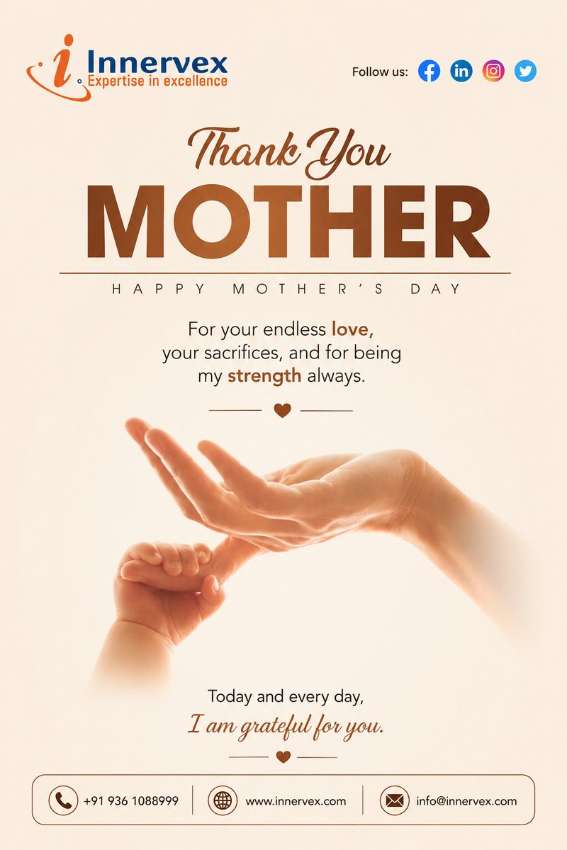 Innervex's tweet photo. Celebrating the unconditional love, strength, and endless support of every mother who inspires us every day. 💖

Happy Mother’s Day from Team Innervex! 🌸

#MothersDay #HappyMothersDay #Innervex #LoveAndCare #CelebratingMothers #Family #Gratitude #MothersLove #WomenInspiration https://t.co/sDI40aNQEh