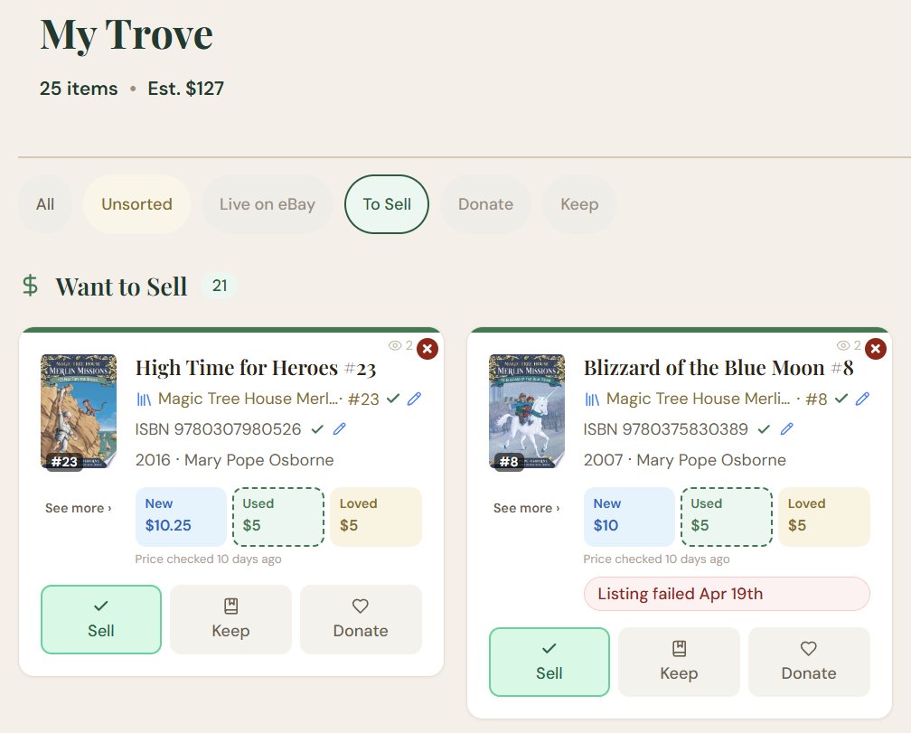 TroveScore's tweet photo. This week at https://t.co/Xs5SfC7DQQ, we've increased the speed at which AI evaluates your shelf by 50%; a little  parallelization can go a long way! And we can identify your book series, if it has one. Check it out!
#bookseller #minimalist https://t.co/YaF5cl07Js