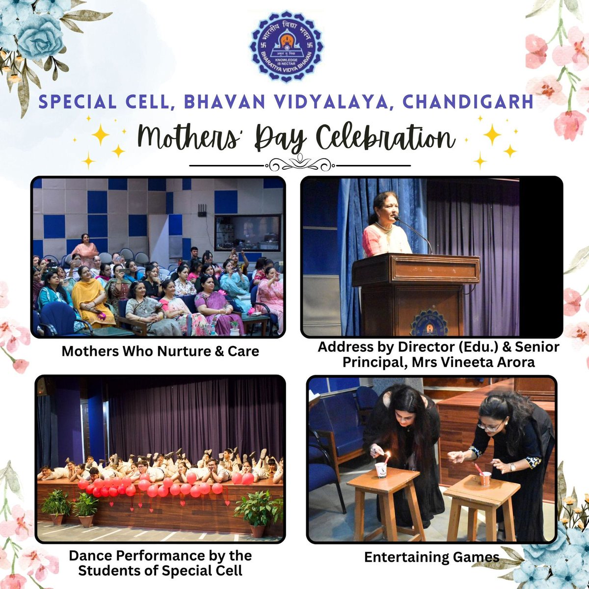 BhavanCHD's tweet photo. The Special Cell of BVC celebrated Mothers’ Day. Director (Edu.) &amp; Senior Principal, Mrs Vineeta Arora praised the tireless efforts of mothers. The event featured a dance performance by the students, followed by lively games. The students also presented tokens of love. https://t.co/sc5hFMGC7g