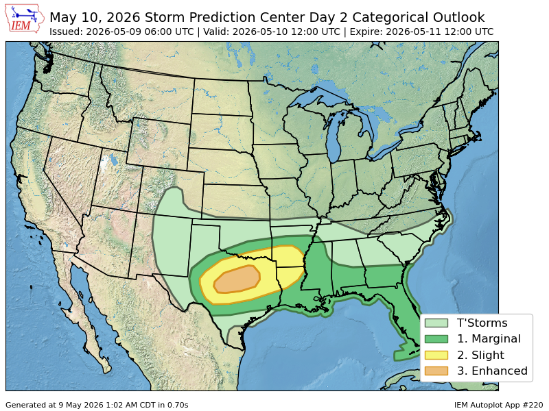 The Storm Prediction Center issues Day 2 Convective Outlook (Max Risk ...