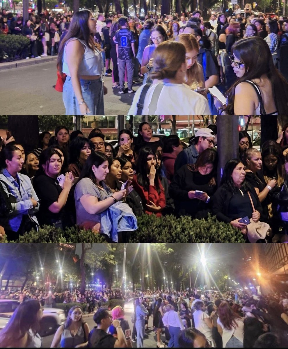 ARMY are criticizing the crowd gathered outside BTS’s hotel in Mexico, calling on local authorities to disperse the crowd and give the members privacy and comfort to rest before their upcoming concerts 🔥