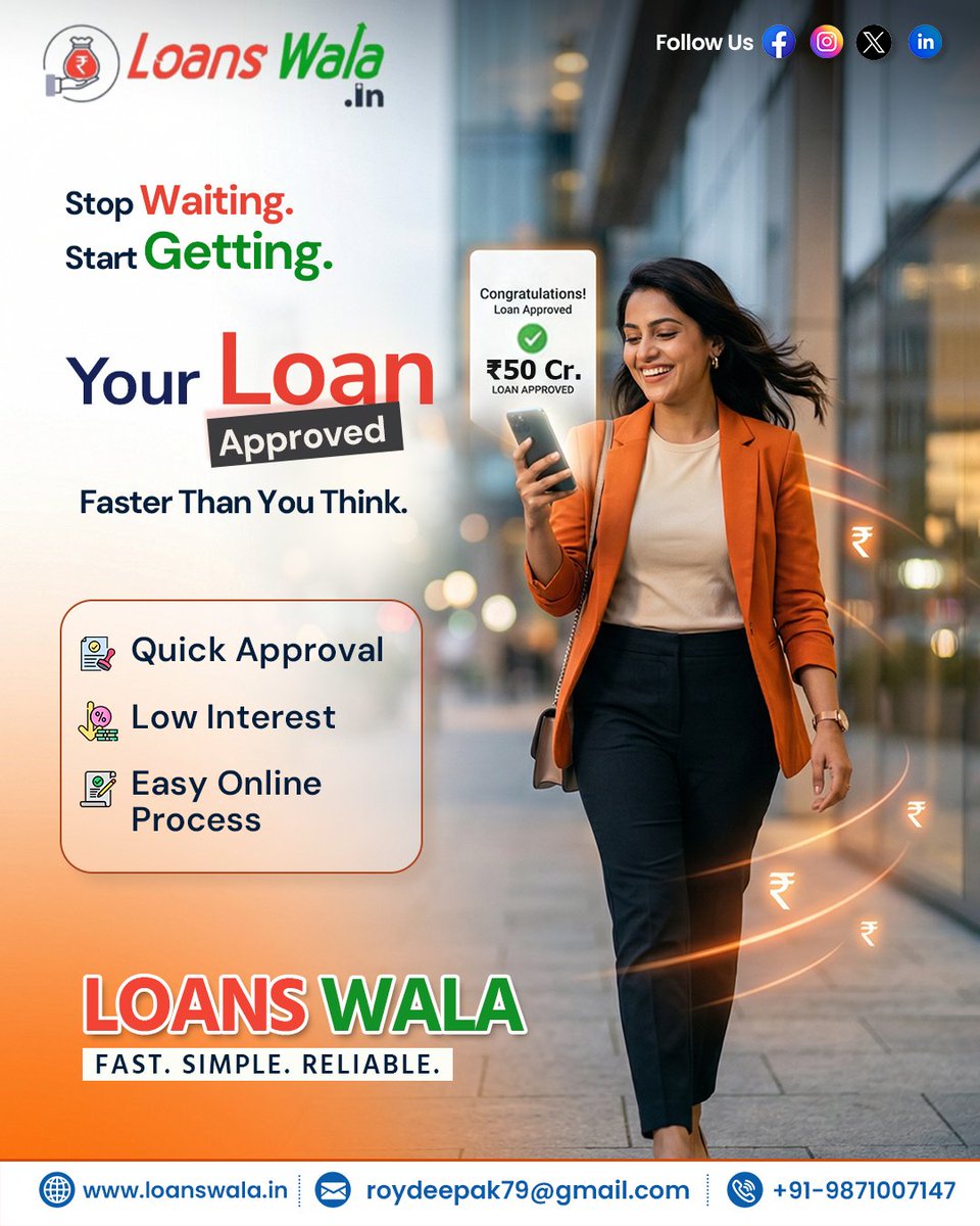 Loanswala's tweet photo. Stop waiting and start achieving your dreams with quick and hassle-free loan approvals. Whether personal or business needs, get funds when you need them most. Simple process, low interest, and fast results—because your goals deserve no delay. https://t.co/lE57856ssi