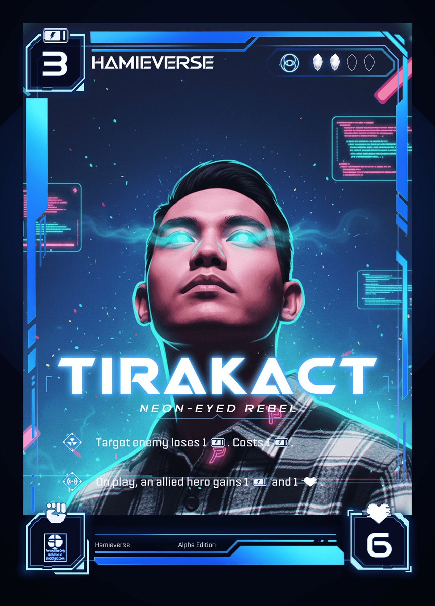 tirakact's tweet photo. Entered the #GenesisForge and forged my identity in the #Hamieverse as a LIBERATOR.
Break the chains. Rise unshackled.
Meet my card: TIRAKACT
Neon-Eyed Rebel 🔥
Every choice shapes destiny. @hamieverse
⛾
Picked the Liberators and the Hamieverse generator turned my PFP into something that actually feels part of the faction.
There's a $500 prize pool live right now if you make one too.
Choose your faction @Hamieverse