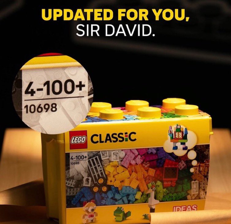 Love this! LEGO have updated their age range so Sir David Attenborough can still build 🤣😎