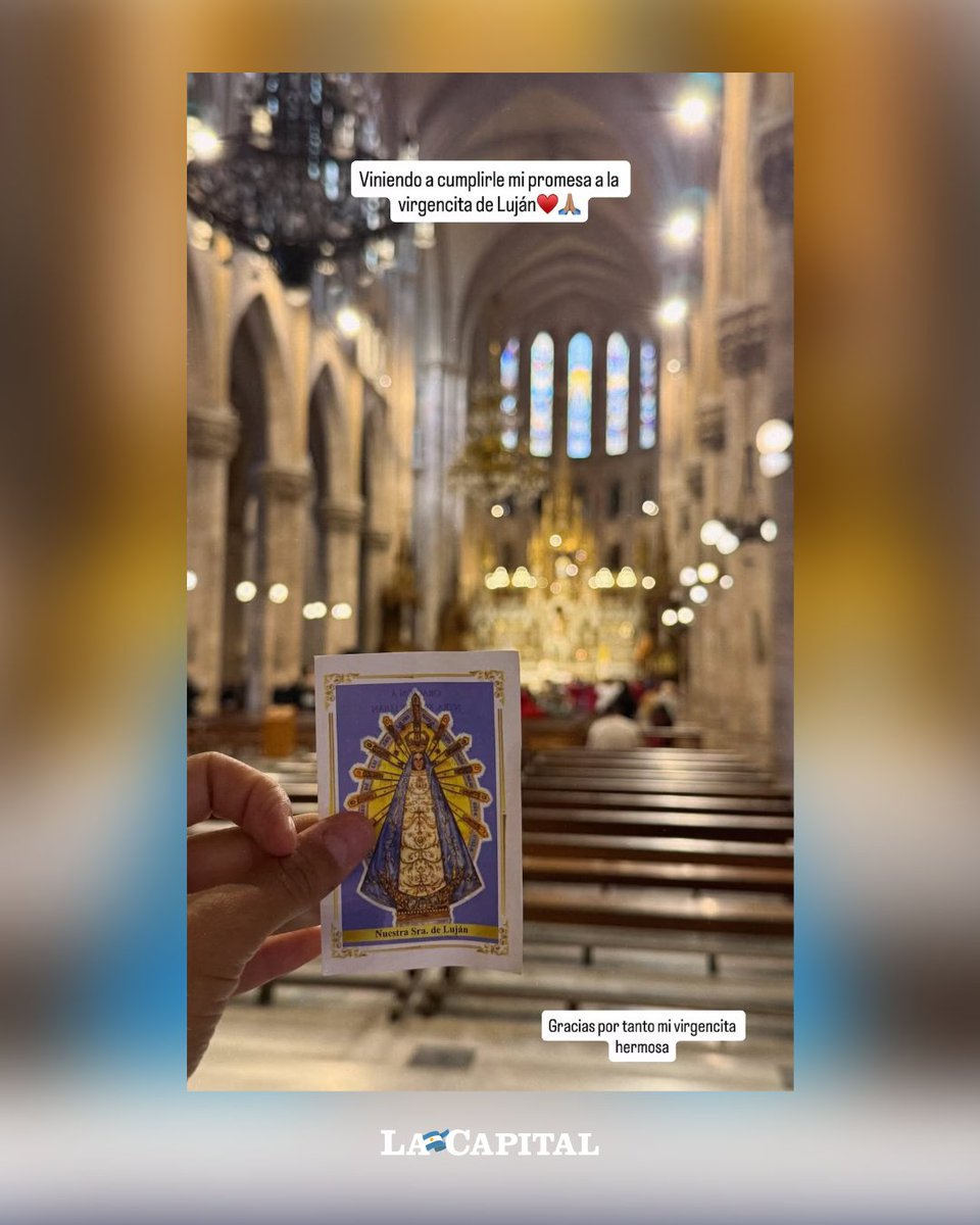 🙏🏻💐 “GRACIAS POR TANTO, MI VIRGENCITA HERMOSA" 

María Becerra emocionó a sus millones de seguidores al compartir en sus redes sociales una imagen muy especial: su visita a la Basílica de Luján para cumplir una promesa personal. Sosteniendo una estampa de Nuestra Señora de Luján