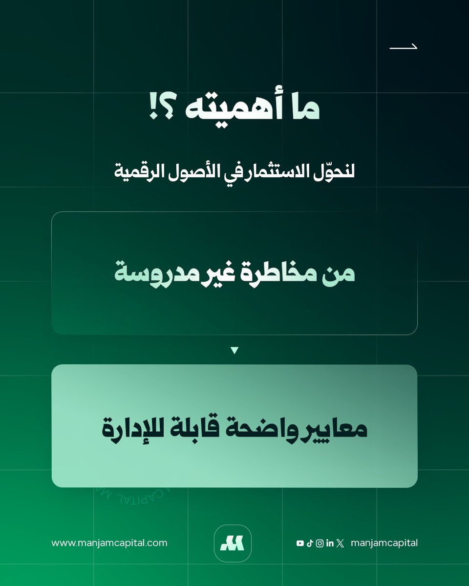 ManjamCapital's tweet photo. منجم كابيتال بنت معيار منجم لنقل المعايير المؤسسية إلى عالم الاستثمار في الأصول الرقمية