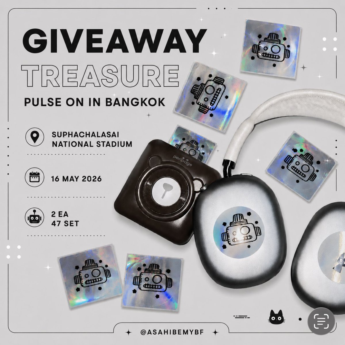 ˗ˏˋ ꒰ Giveaway ꒱ ˎˊ˗

Pls rt ⊹꙳🎧ྀི.⋆⊹

Sticker Hologram 47 Set

⁀➴ : Suphacharasai National Stadium

ᕷ₊·ᩚ : 16 May 2026

#PULSE_ON_IN_BANGKOK
#TREASURE_PULSE_ON_IN_BKK