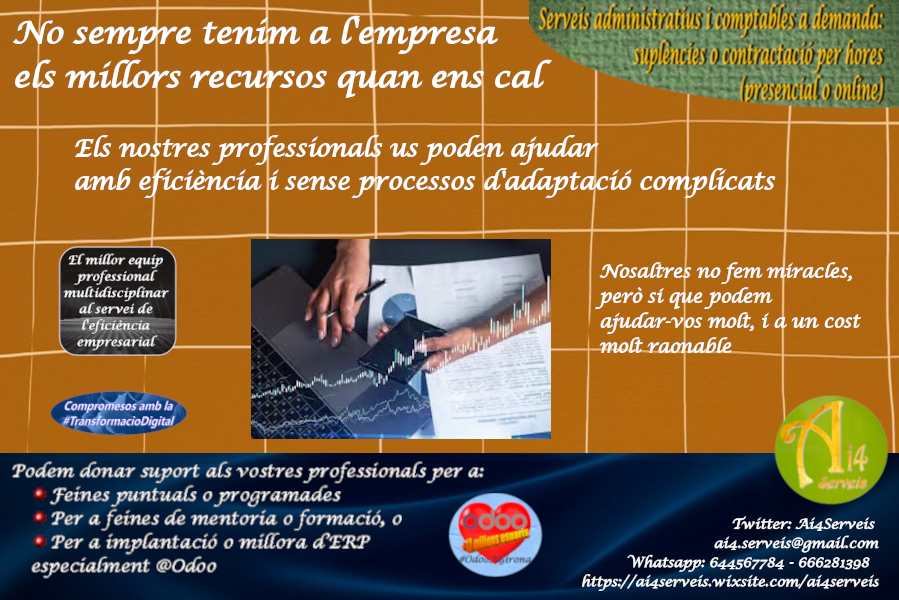 serveis38965's tweet photo. #SolucionsAi4 i #ImplicacioAi4 #Capatitat i #Recursos
Quan us cal amb #ProfessionalsAi4 #GestioEficient que podeu modular segons les vostres necessitats i capacitat
#CostVariable perquè només pagareu per la feina feta realment
#ActitudProactiva / #Optimitació de recursos i costos https://t.co/7TawBvBfXy