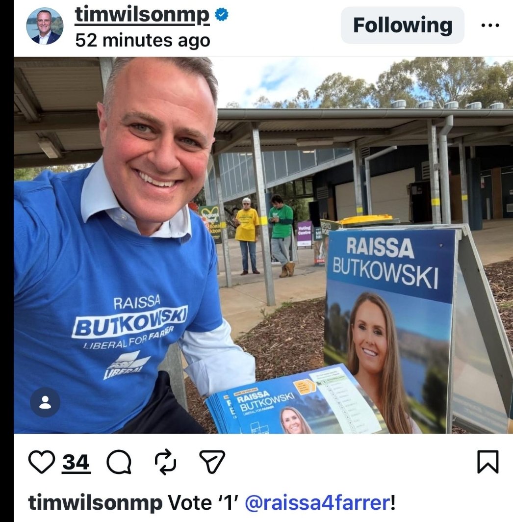 anth0888's tweet photo. @RonniSalt Interesting how Goldstein Liberal Tim Wilson actually thought himself as a party asset, to go travel all the way to and campaign in Farrer. 

An inner city Liberal (let alone this guy) trying to verbal regional voters going down like a lead balloon. https://t.co/hqGq1FcWoK
