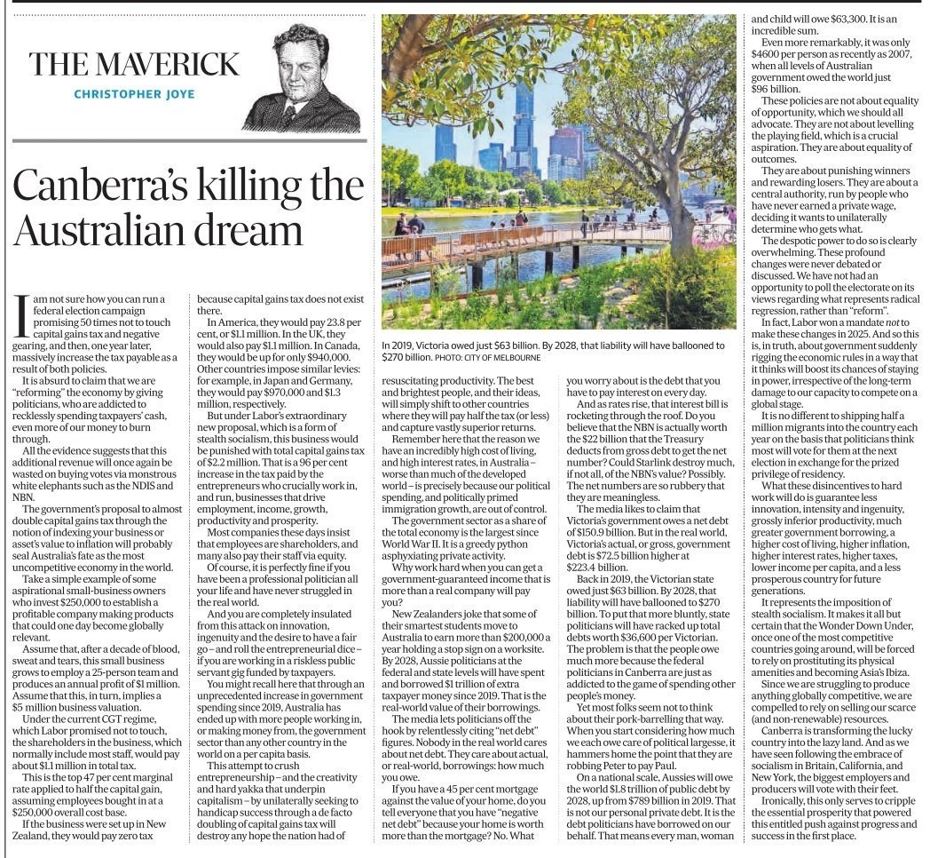Goodbye the Lucky Country

afr.com//markets/equit…

An exceptionally well written article on the death of the Australian dream through gross fiscal irresponsibility, theft, and importing overseas voters...

And he's right because my capital is certainly not staying.

<a href="/cjoye/">christopher joye</a>