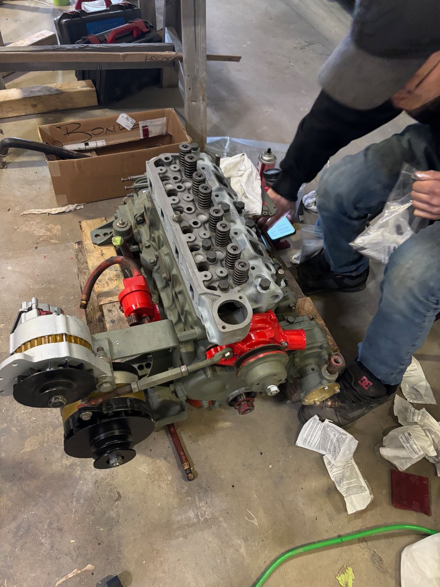 FrontShipyard's tweet photo. We're reassembling this Westerbeke after a rebuild for a Hinckley Pilot 35. https://t.co/xP0MSzTdAF