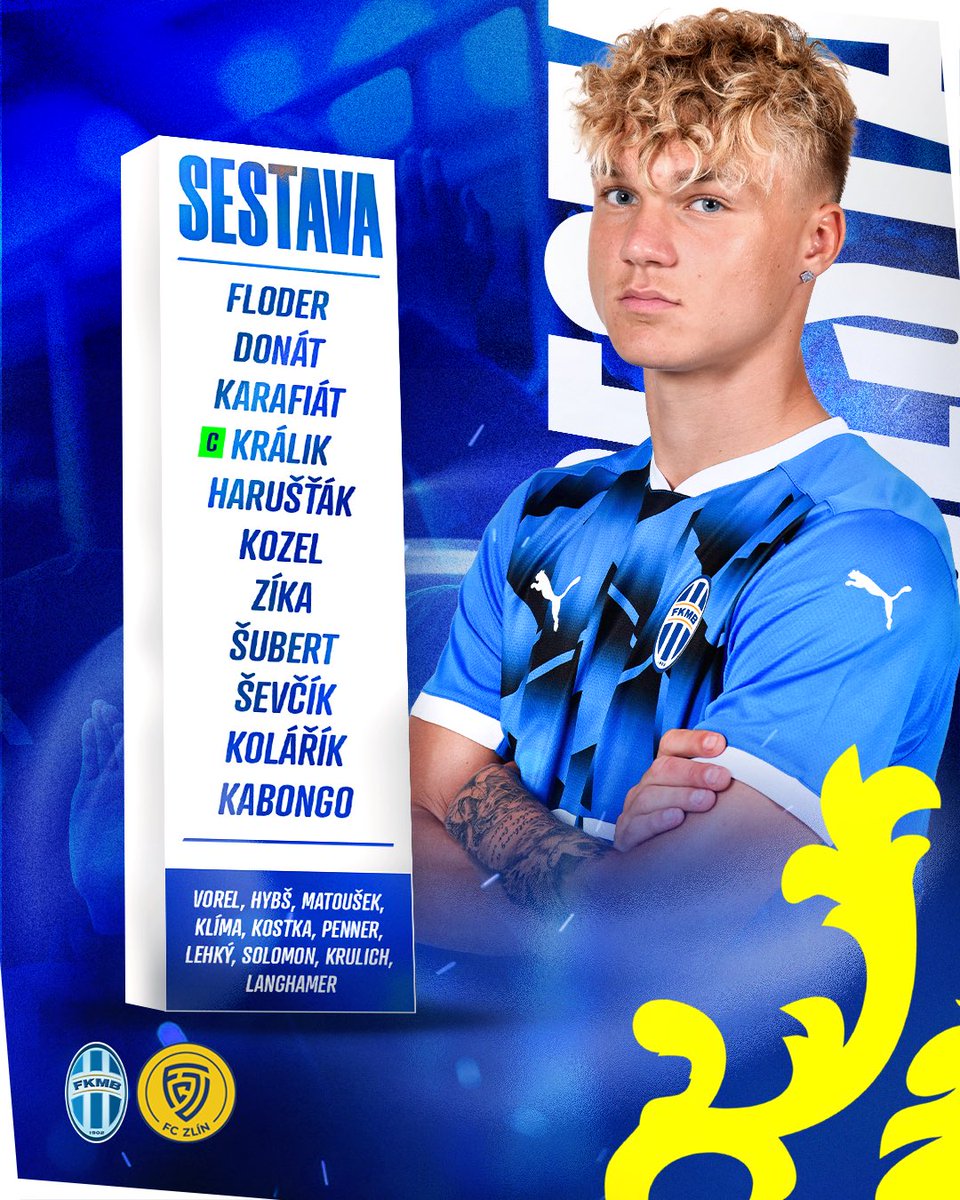 fkmladaboleslav's tweet photo. 🙋 SESTAVA | Do utkání se Zlínem půjdeme v této sestavě!
#fkmb #sestava https://t.co/D2Ve7HvSjD