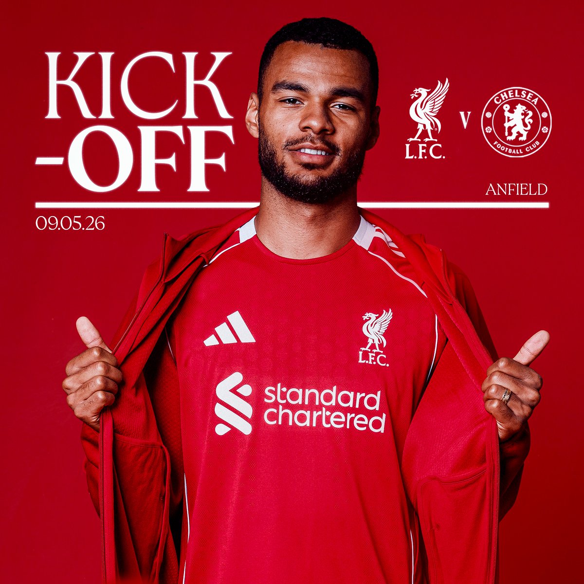 LFC's tweet photo. 1' - We're underway at Anfield ▶️

[0-0] #LIVCHE