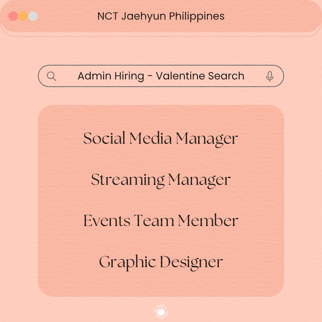 NCT JAEHYUN Philippines is now hiring!

We’re gearing up for JAEHYUN’s upcoming projects! Check and submit the form now and be part of our team!🩷

Application Form: forms.gle/MrYyNiSSYpM8rq…

#JAEHYUN #재현 #NCT127