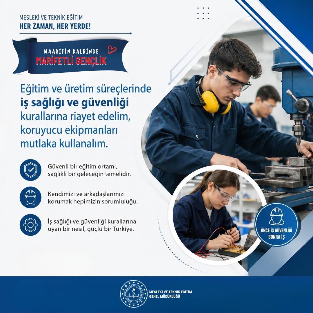 tcmeb_mtegm's tweet photo. Mesleki eğitim; yalnızca üretmeyi değil, sorumlulukla çalışmayı da öğretir. ⚙️

Atölyelerde edinilen her doğru alışkanlık, güvenli çalışma anlayışının ve meslek ahlakının bir parçasıdır. 🛠️

#MaarifinKalbindeMarifetliGençlik
#MeslekiveTeknikEğitim
#MTEGM https://t.co/cXHoMEYOQ0